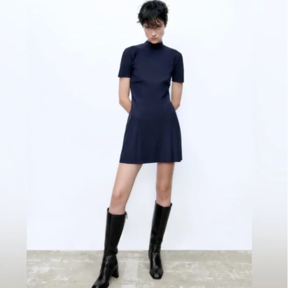Navy Blue Short Sleeve Dress